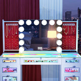 Priscilla Vanity Set with Hollywood Vanity Mirror Pro with Jewelry Cabinet