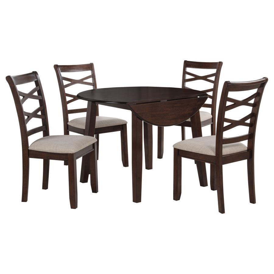 Barton - 5 Piece Round Wood Dining Table Set - Dark Brown