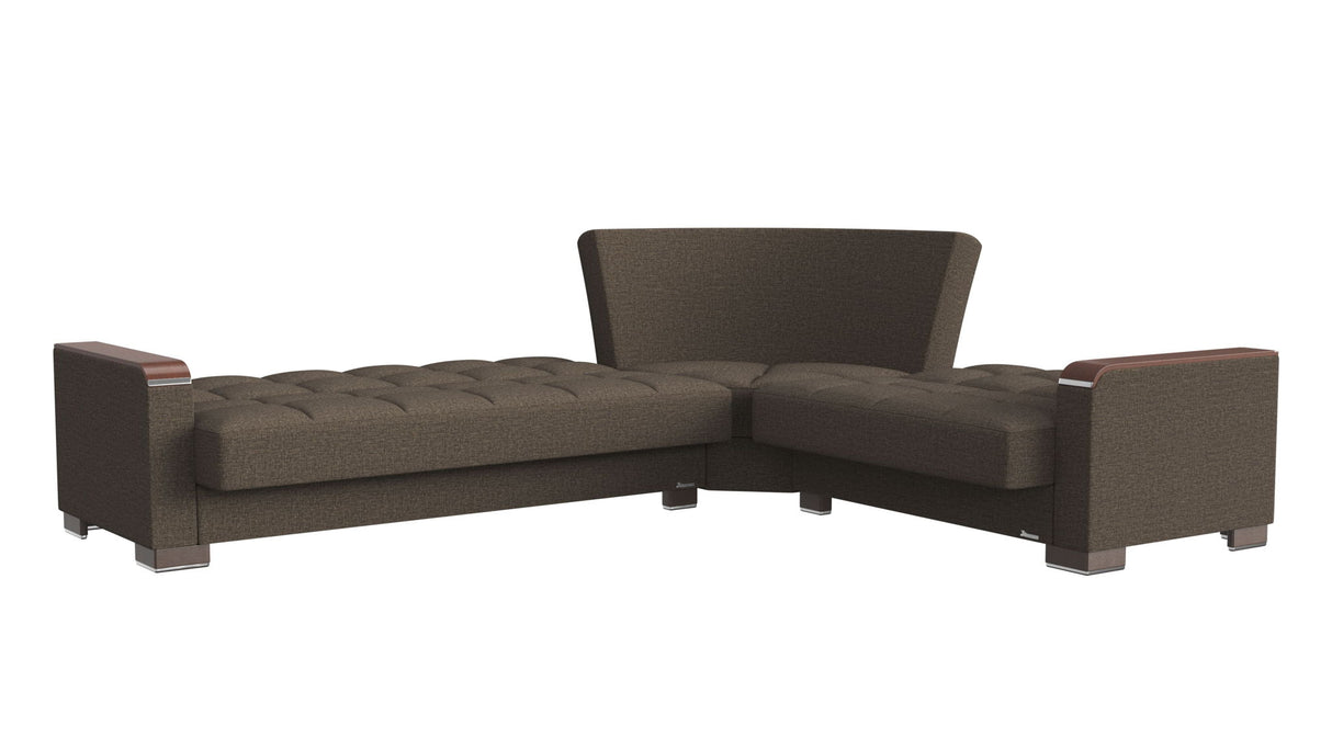 Ottomanson Armada X - Upholstered Convertible Wood Trimmed Sectional With Storage - Polyester
