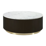 Clayten - Coffee Table - White Natural Marble Top & Espresso
