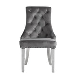 Satinka - Side Chair (Set of 2) - Gray Fabric & Mirrored Silver