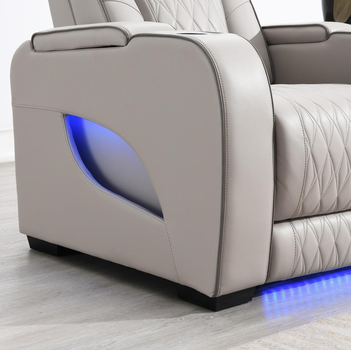 U71 - Power Reclining Loveseat With Power Headrest, Massage, Heat, Ambient Light, Storage Arms / USB And Wireless Charger - Gray
