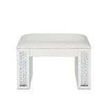 Nysa - Vanity Stool - Ivory Synthetic Leather , Mirrored & Faux Crystals