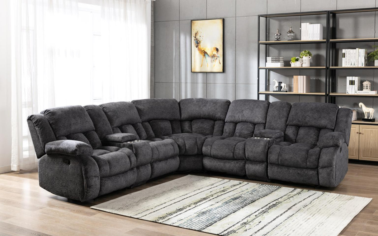 U65 - 7 Piece Motion Sectional (2 Console) - Dark Gray