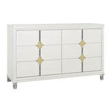 Uriuni - 5 Piece King Bedroom Set With LED Lighting And Panel Headboard - Gold / White