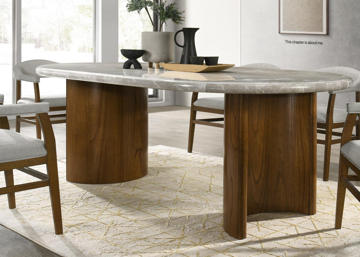 D071 - Rectangular Dining Table - Dark Walnut / Pandora Marble