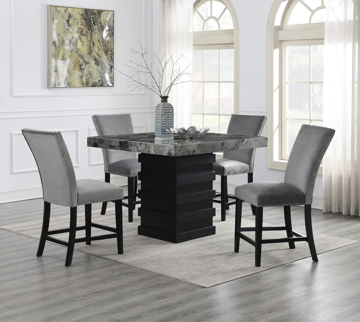 D136 - Faux Marble Counter Table - Gray
