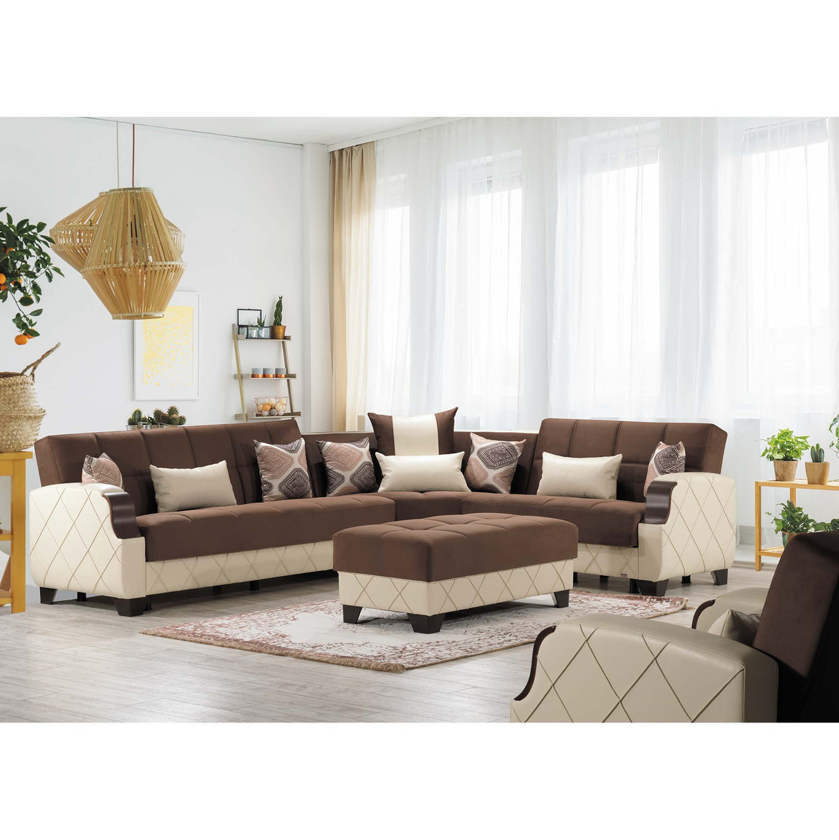 Ottomanson Molina - Convertible Sectional With Storage - Dark Brown & Beige