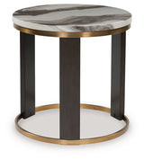 Jazmore - Round End Table - Brown / Brass Finish