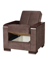 Ottomanson Armada X - Upholstered Convertible Wood Trimmed Armchair With Storage - Microfiber