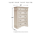 Realyn - Five Drawer Chest - White / Brown / Beige