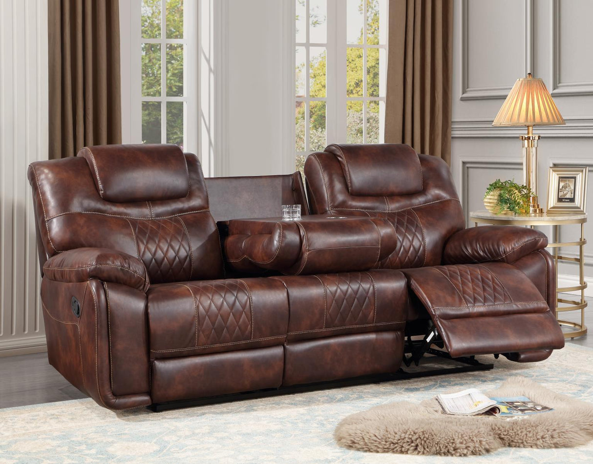 U125 - Motion Sofa With Dropdown Table - Brown