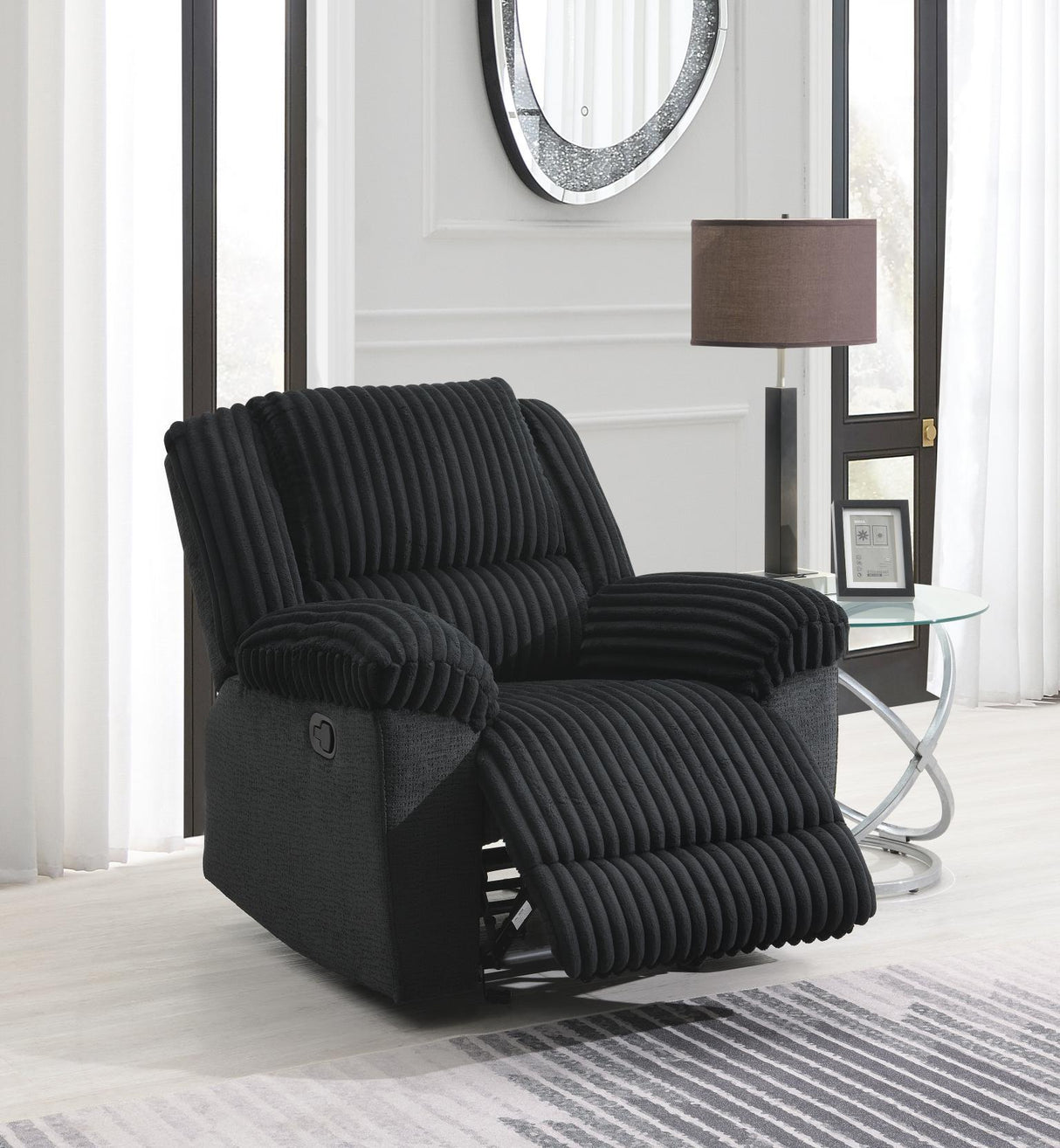 U144 - Corduroy Motion Glider Recliner - Black
