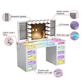 Priscilla Vanity Set with Hollywood Vanity Mirror Pro with Jewelry Cabinet