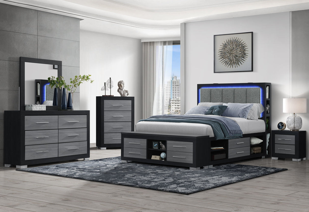 Madison / Emma - 4 Piece King Bedroom Set (King Bed, Dresser, Mirror And Chest) - Black / Dark Gray
