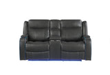 UM2768 - Power Console Reclining Loveseat With Power Headrest, LED Lights, LED Welt Storage Arms, LED Cupholders And USB A/C - Charcoal