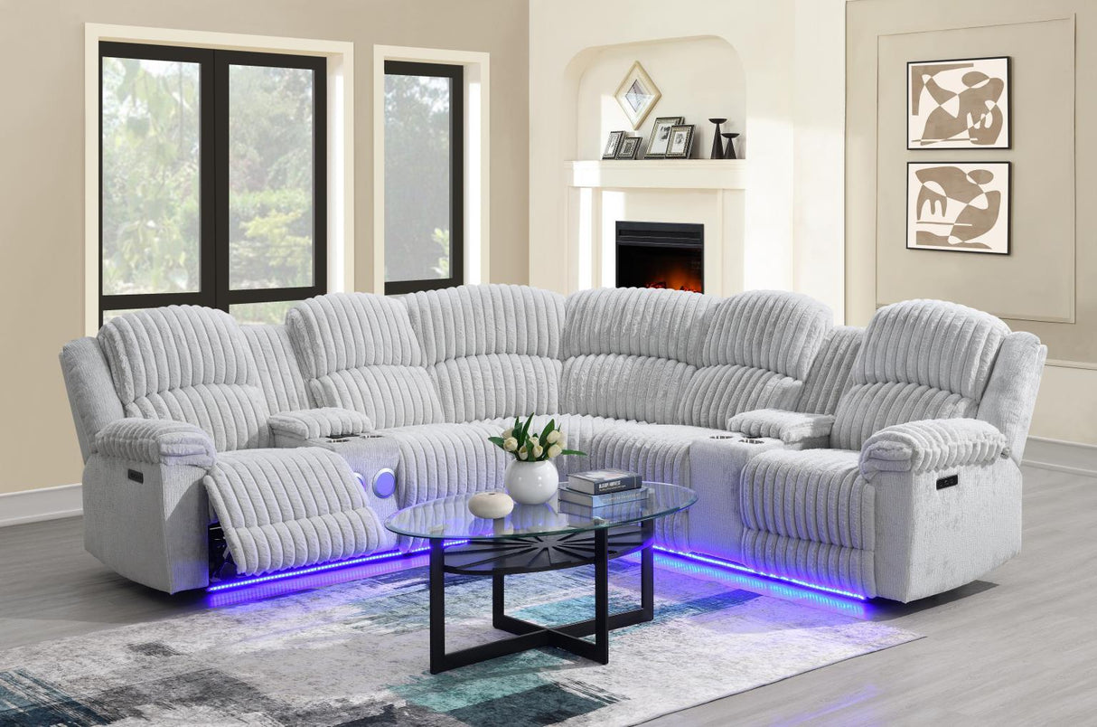 U61 - Corduroy Power 3 Piece Sectional With Bluetooth Speaker, And Wireless Charger - Gray