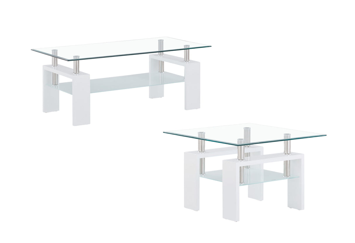 T648 - Coffee Table And End Table - Clear / White