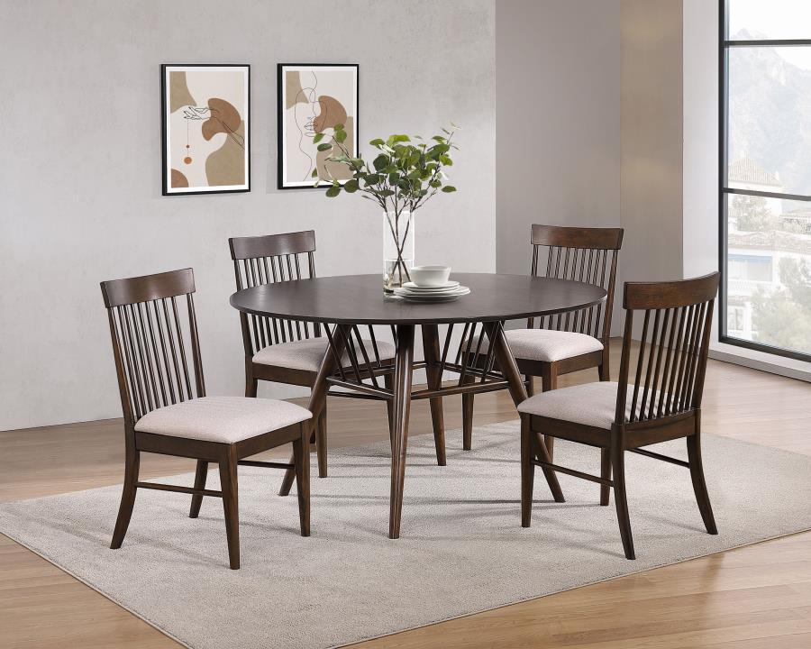 Everton - 5 Piece Round Dining Table Set - Dark Walnut