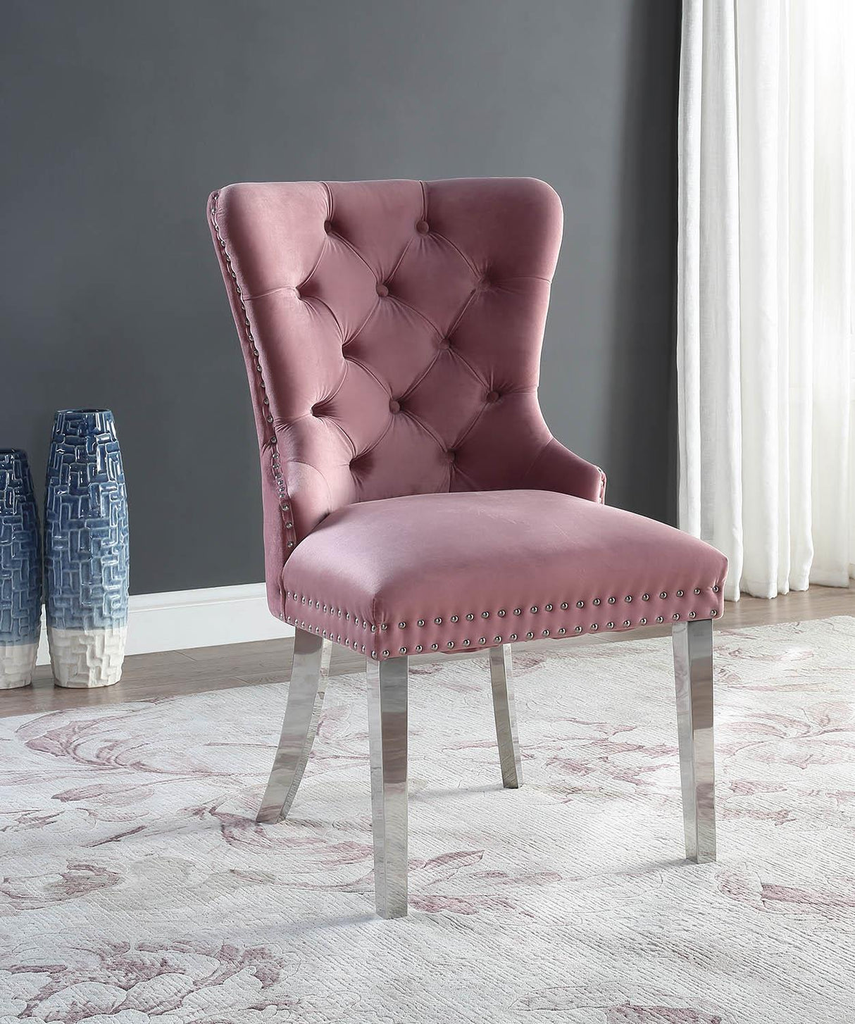 D2082 - Velvet Dining Side Chair With Chrome Legs (Set of 2)