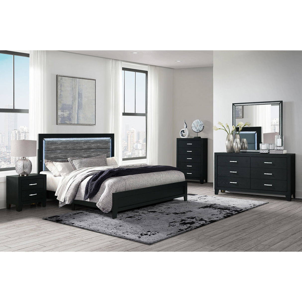 Carlos - 5 Pieces Queen Bedroom Set - Black