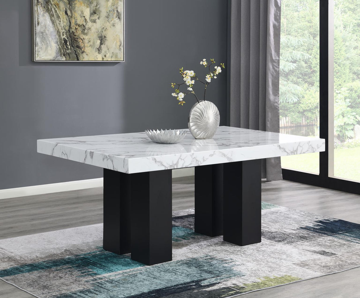 D131 - Faux Marble Dining Table - White
