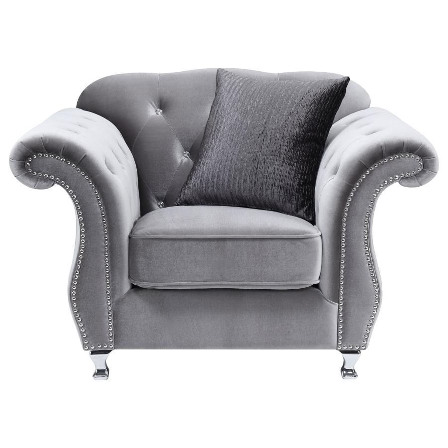 Frostine - Upholstered Rolled Arm Tufted Accent Chair - Silver