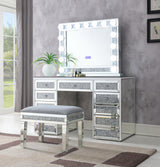 G-310 - Glamour Vanity Set (MDF Dresser + Mirror Bluetooth Speaker With Lights) - Pearl Silver