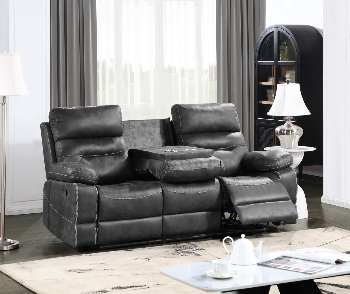 U170 - Motion Sofa With Dropdown Table - Gray