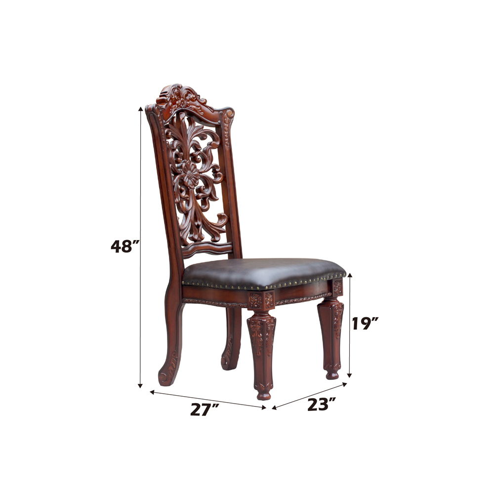 Vendome - Side Chair (Set of 2) - Brown Synthetic Leather & Cherry