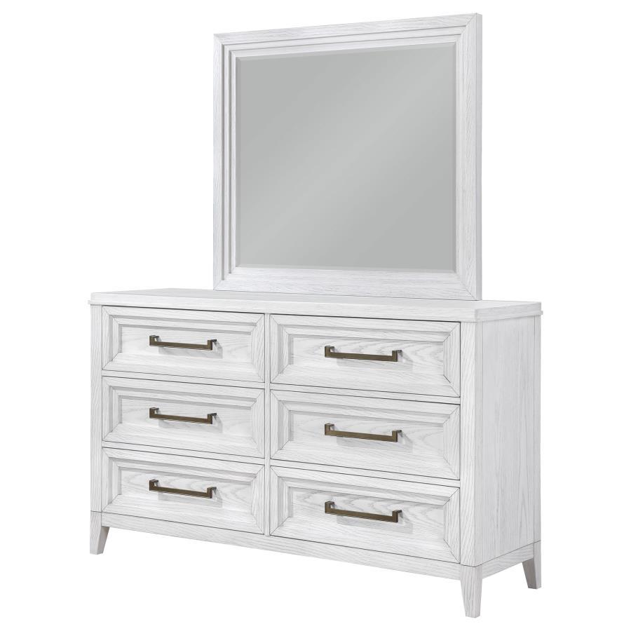 Marielle - 6-Drawer Dresser With Mirror - Distressed White