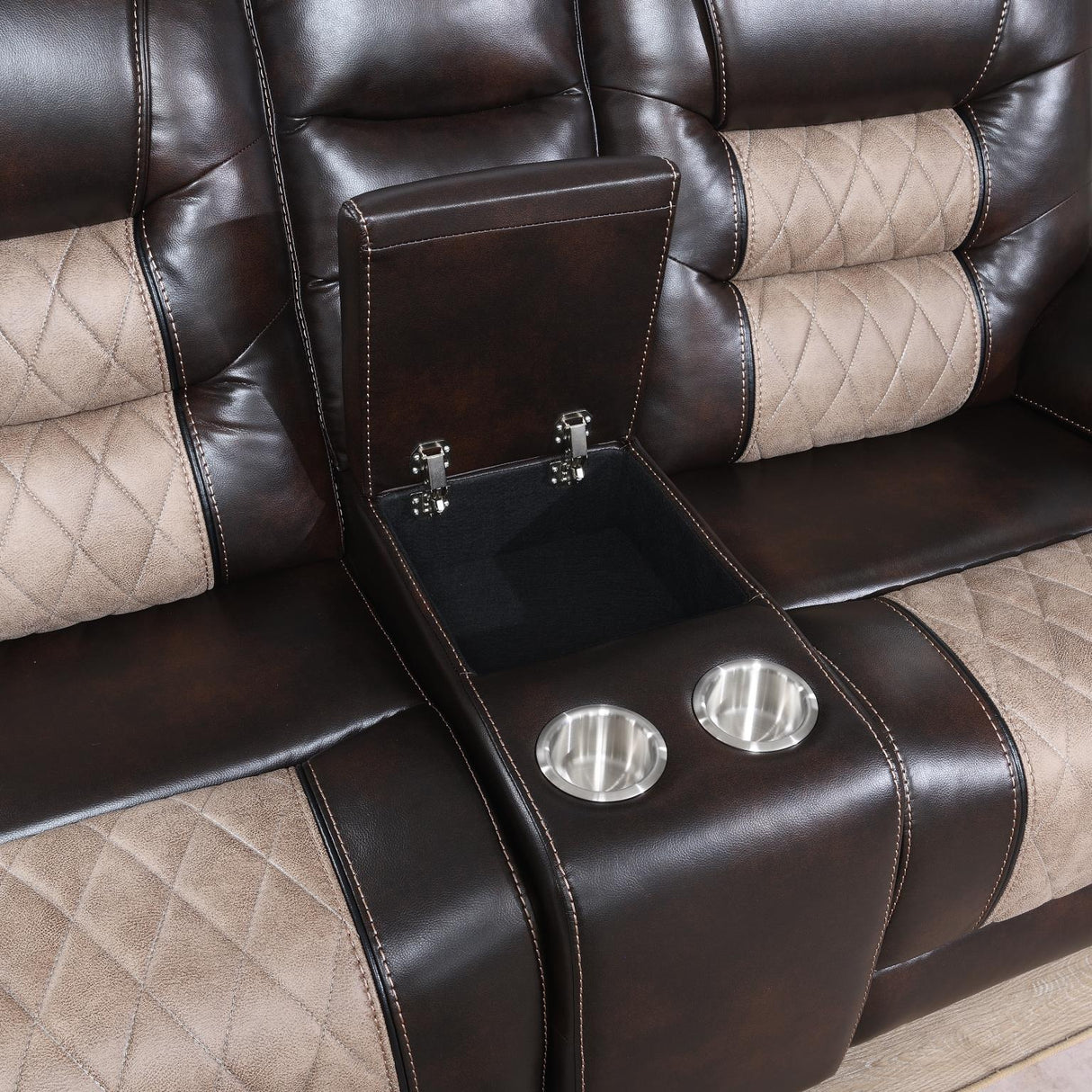 U141 - Motion Sofa With Drop Down, And Two Wireless Chargers - Brown