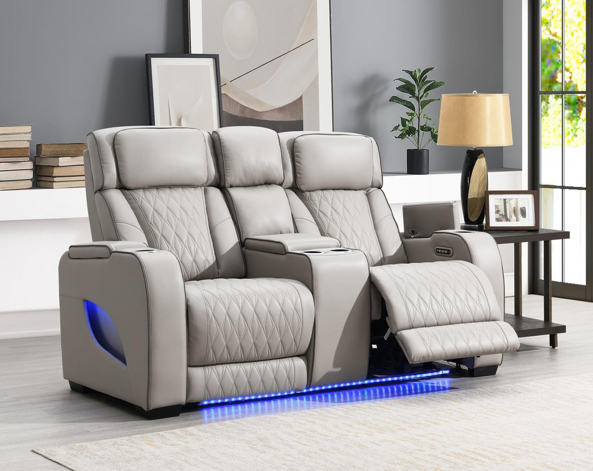 U71 - Power Reclining Loveseat With Power Headrest, Massage, Heat, Ambient Light, Storage Arms / USB And Wireless Charger - Gray