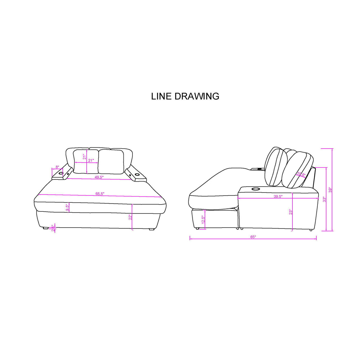 Julia - Lounger Sofa With USB - Gray