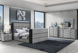 Isabella - 5 Piece King Bedroom Set (King Bed Group With LED, TV Lift, Bluetooth Speaker And Firpeplace Crystal) - Gray