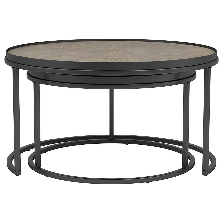 Rodrigo - 2 Piece Round Wood Nesting Table Set - Weathered Elm