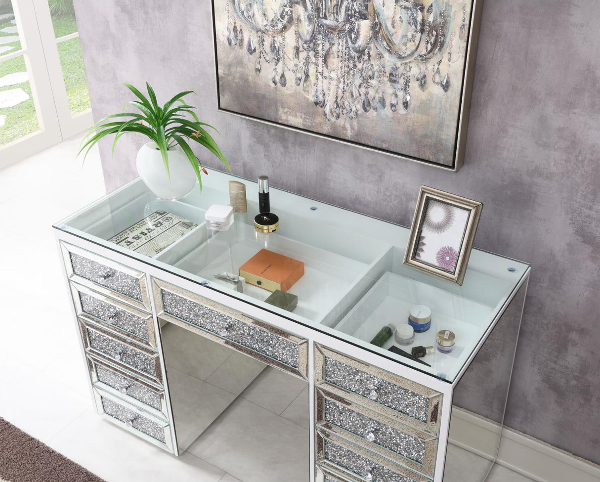 G-310 - Glamour Vanity Set (MDF Dresser + Mirror Bluetooth Speaker With Lights) - Pearl Silver
