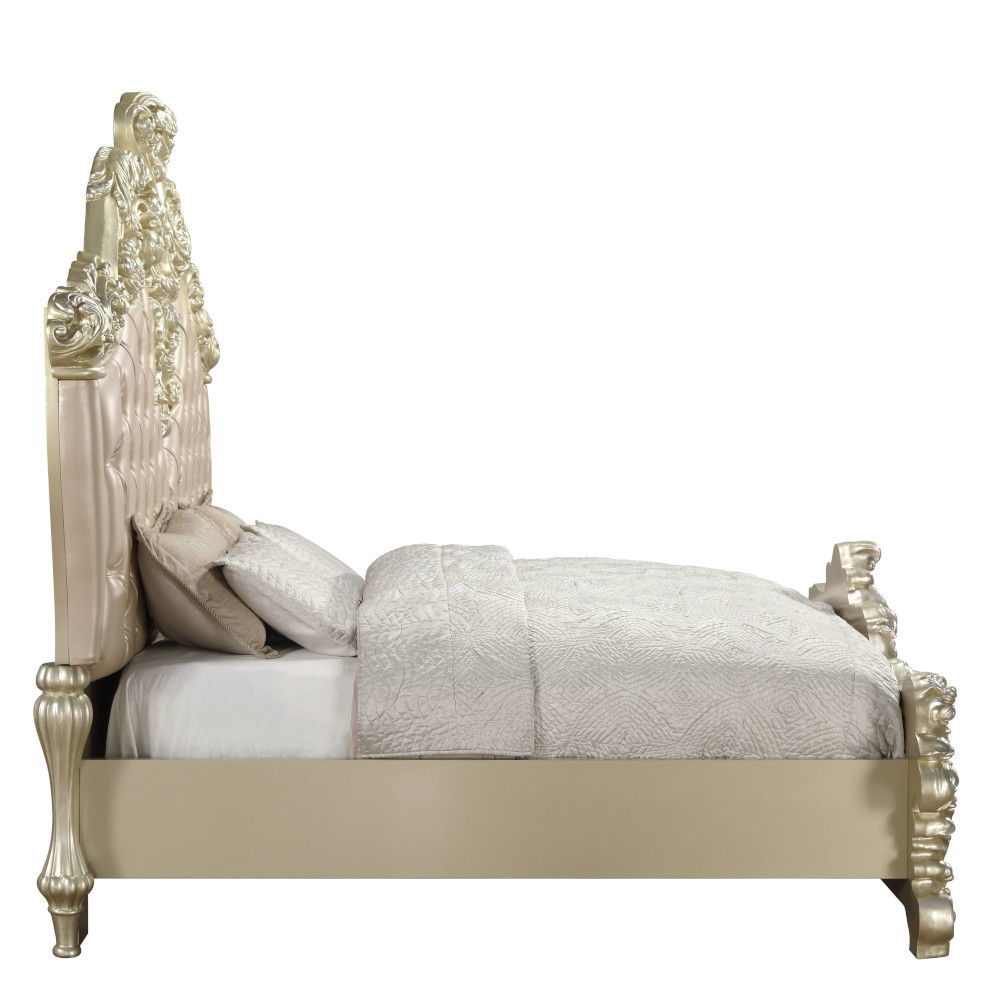 Vatican - Eastern King Bed - Synthetic Leather, Light Gold & Champagne Silver