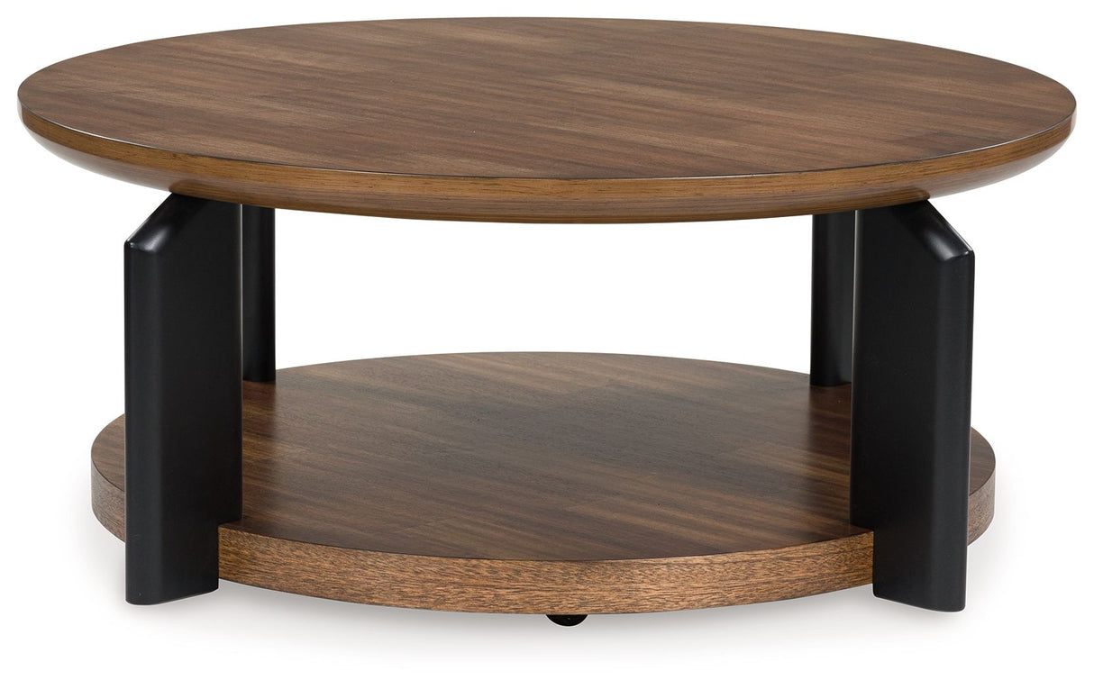 Kraeburn - Round Cocktail Table - Brown / Black