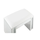 Nysa - Vanity Stool - Ivory Synthetic Leather , Mirrored & Faux Crystals