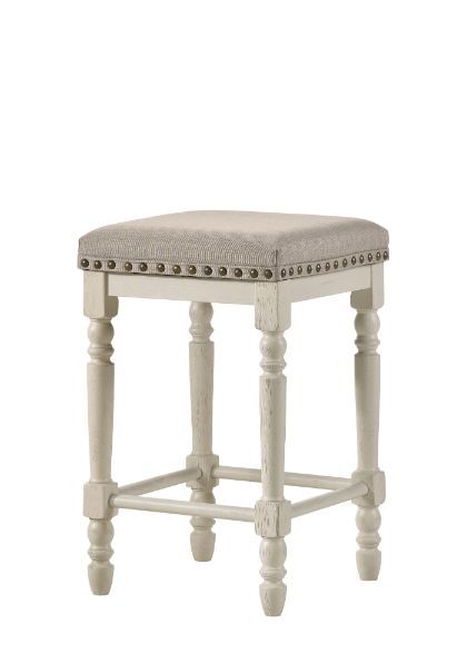 Tasnim - Stool (Set of 2) - Tan Fabric & Antique White Finish