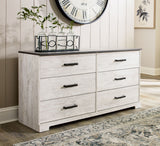Shawburn - Six Drawer Dresser - Pewter-tone pulls - White / Black / Gray