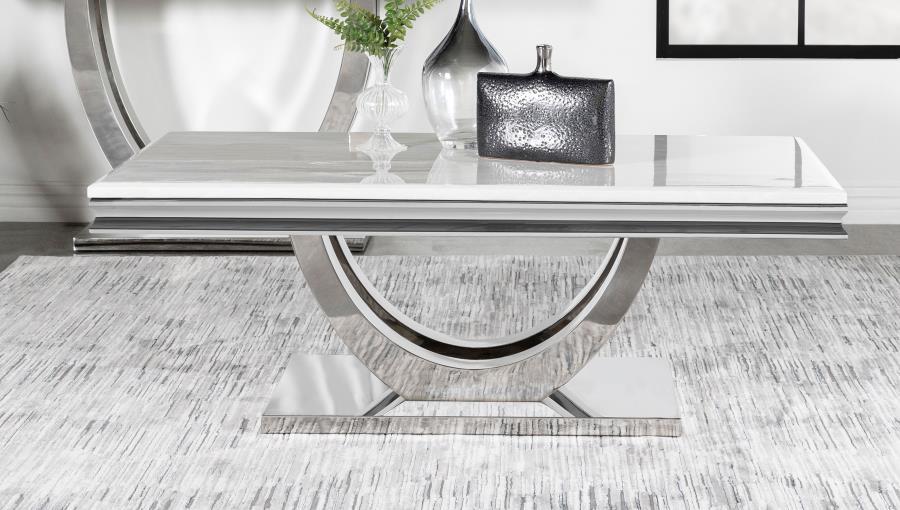 Kerwin - Rectangular Stone Top Coffee Table - White And Chrome