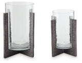 Garekton - Clear / Pewter Finish - Candle Holder Set (Set of 2)