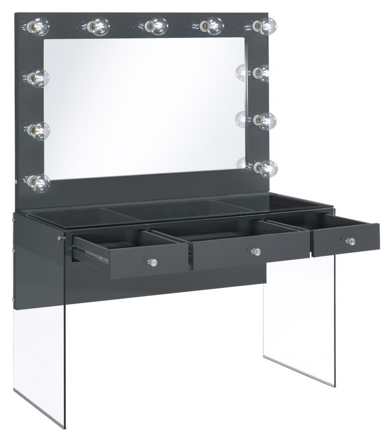 Afshan - 3-Drawer Vanity Set With Lighting - Gray High Gloss