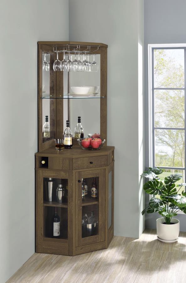 Alviso - 1-Drawer Corner Home Bar Wine Cabinet - Rustic Oak