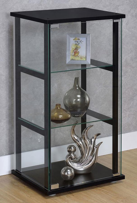 Cyclamen - 3-Shelf Clear Glass Curio Display Cabinet - Black