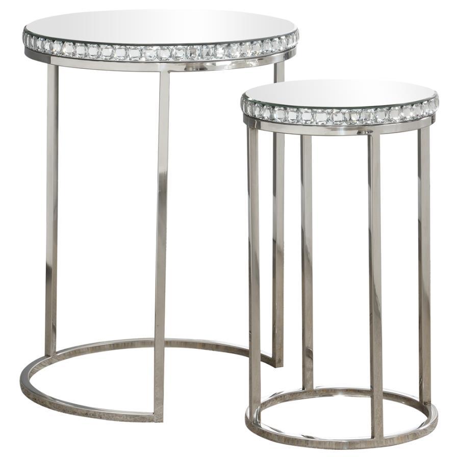 Addison - 2-Piece Round Mirror Top Nesting Tables - Silver