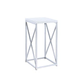 Edmund - Square Accent Side Table - White High Gloss And Chrome