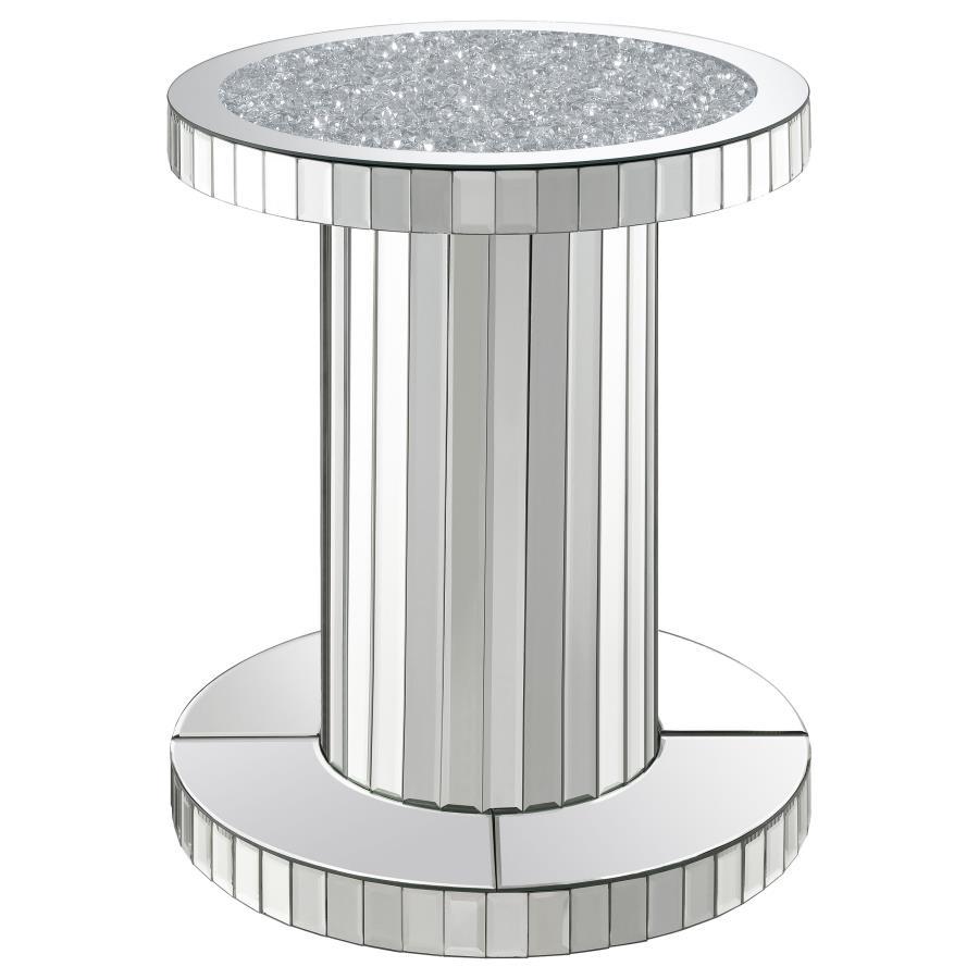 Dorielle - Round Mirrored Acrylic Crystal Side Table - Silver